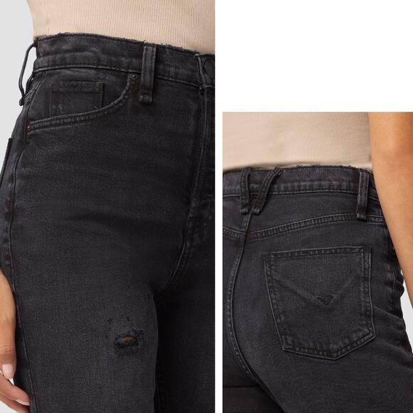 NEW Hudson Faye Ultra High-Rise Flare Jean Distressed Black Wash Size 34 Button - Picture 3 of 10